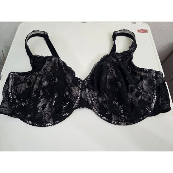 Cacique Black Lace Full Coverage Bra - Size 46DDD | Plus Size Underwire Support - Picture 1 of 6